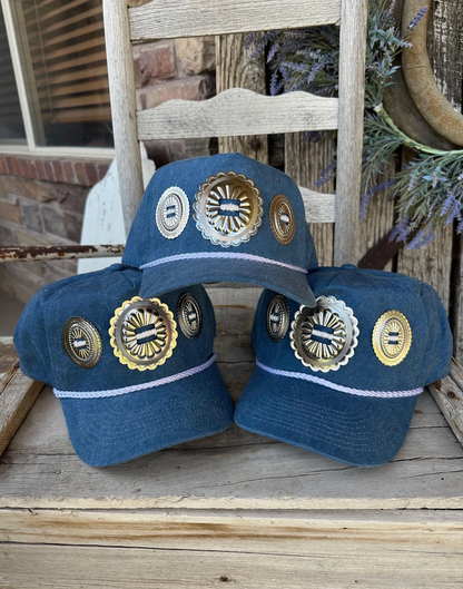 Denim Triple Concho Trucker Hat - PREORDER