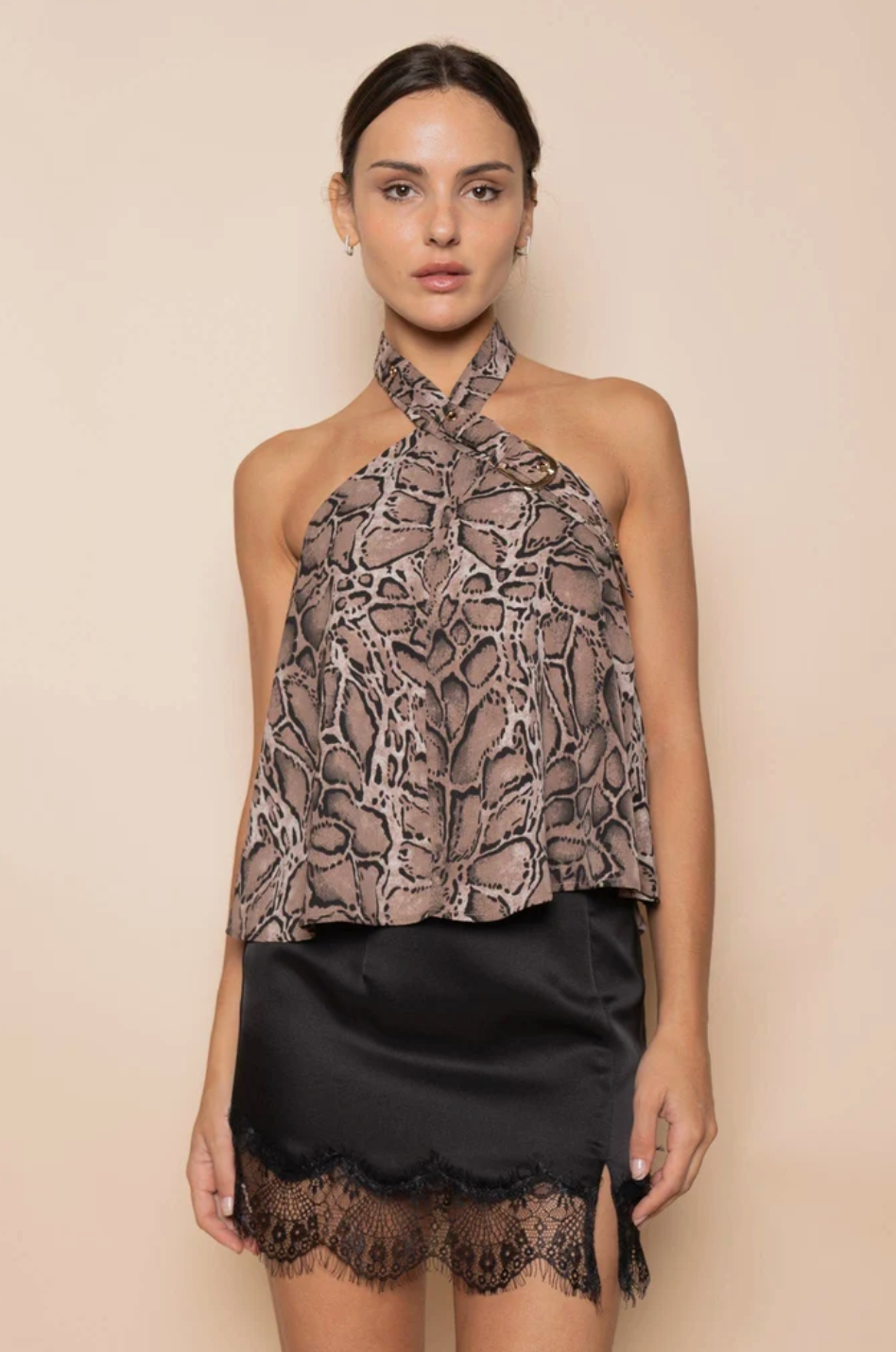 Snake Print Halter Buckle Top