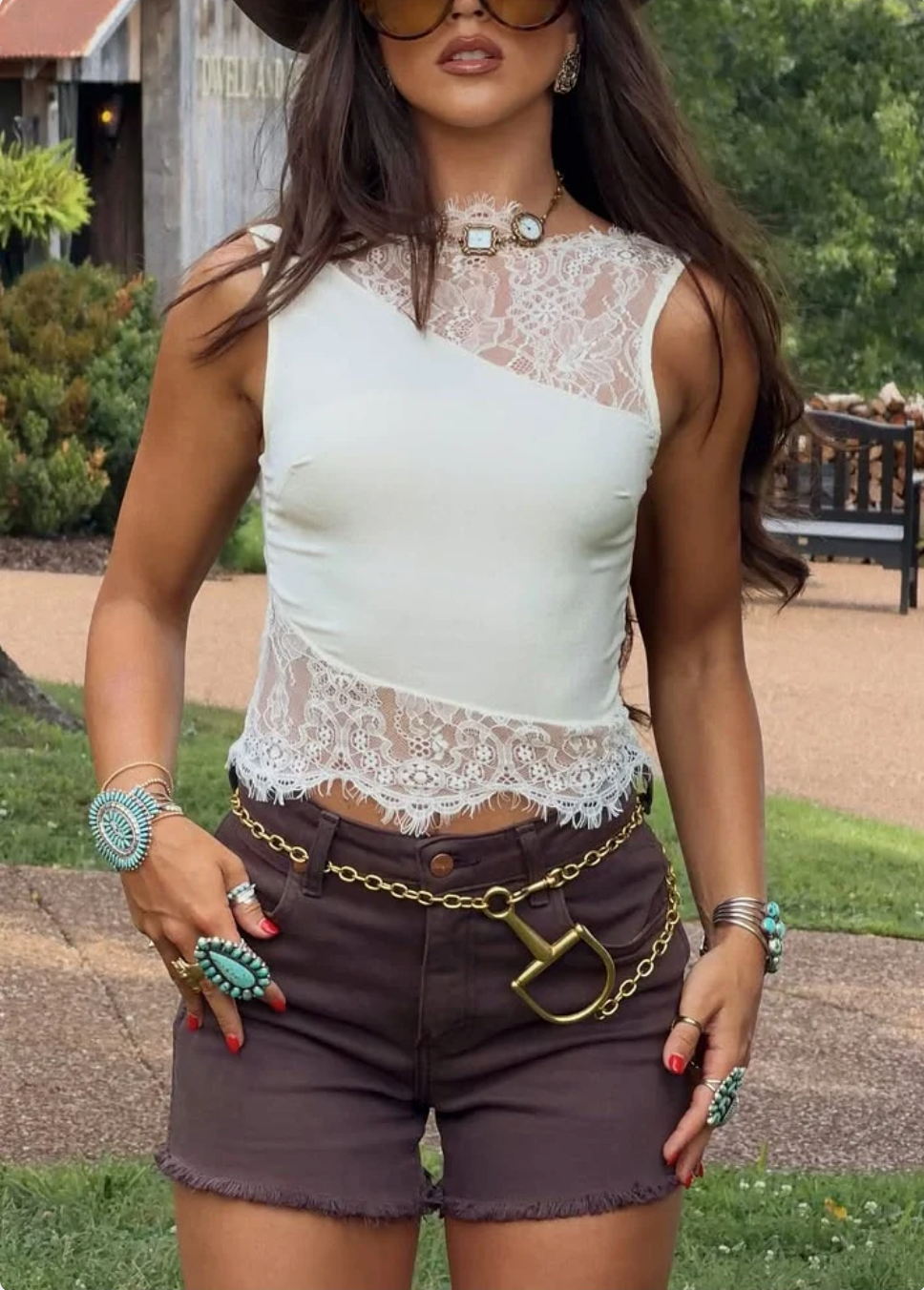 Satin Lace Trim Top in Cream