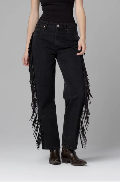 Pony Up Fringe Jeans in Black