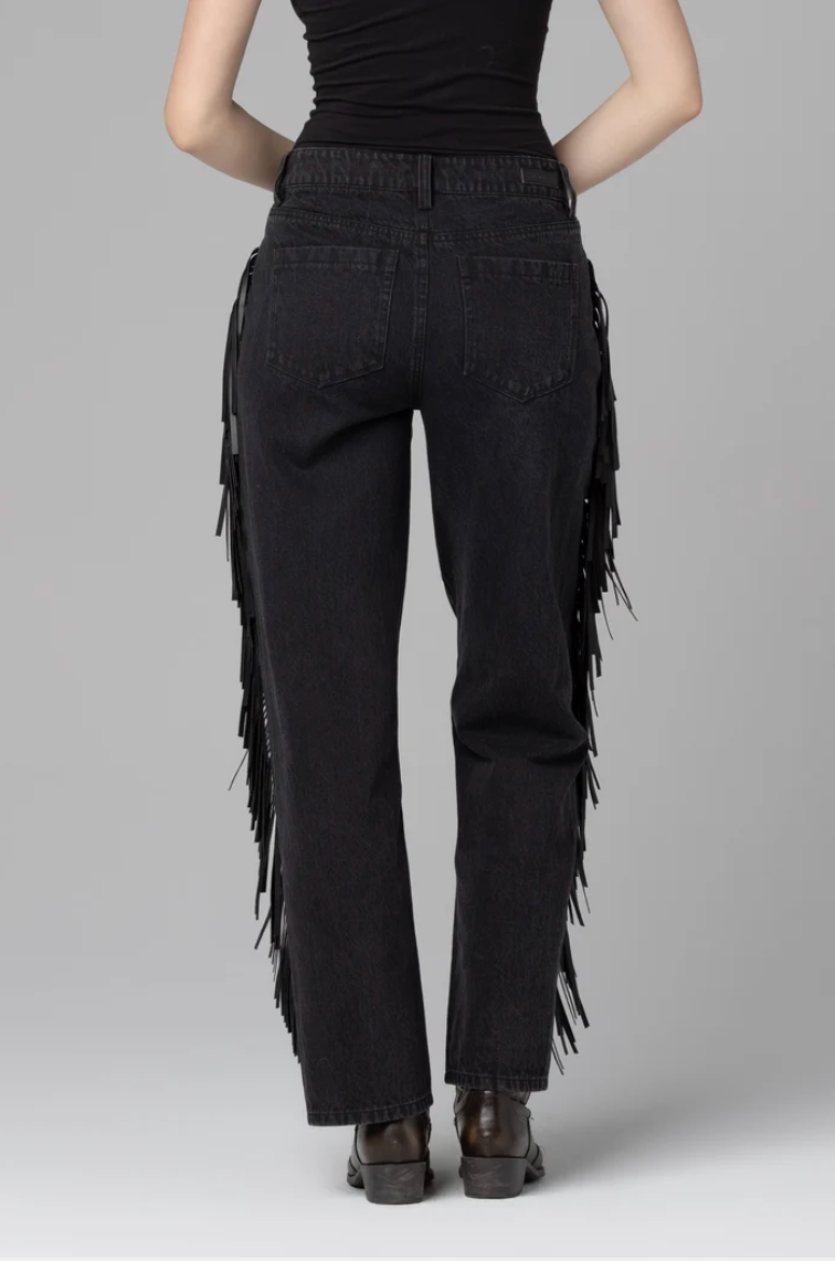 Pony Up Fringe Jeans in Black