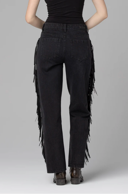 Pony Up Fringe Jeans in Black