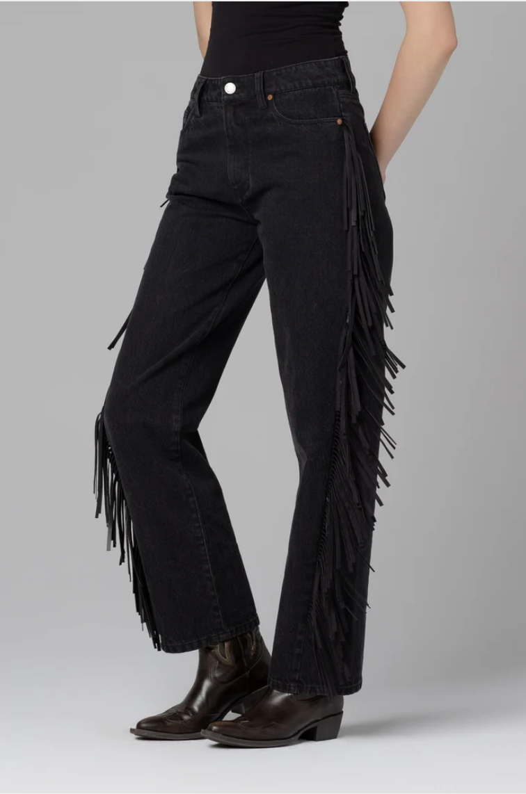 Pony Up Fringe Jeans in Black