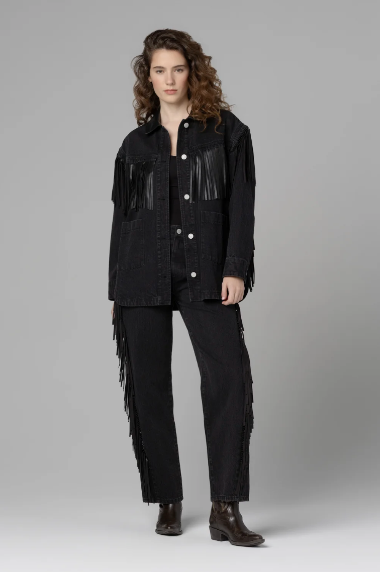 Pony Up Fringe Jacket in Black