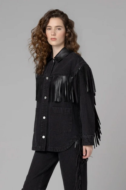 Pony Up Fringe Jacket in Black