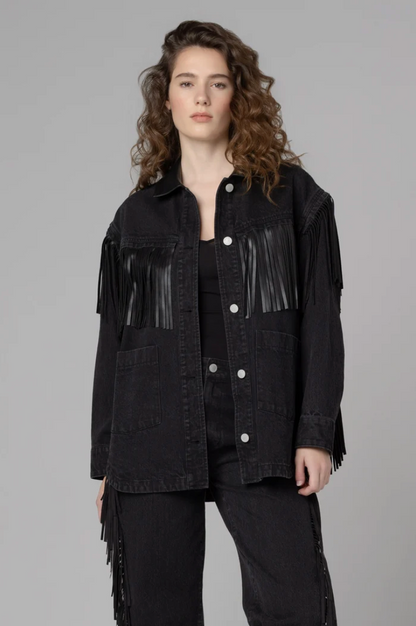 Pony Up Fringe Jacket in Black