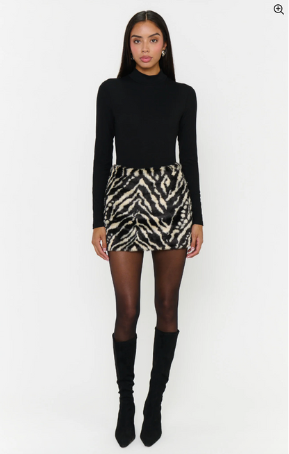 Phoebe Mini Skirt in Zebra Faux Fur