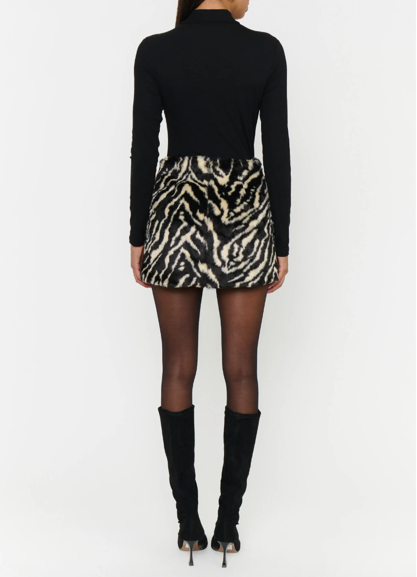 Phoebe Mini Skirt in Zebra Faux Fur