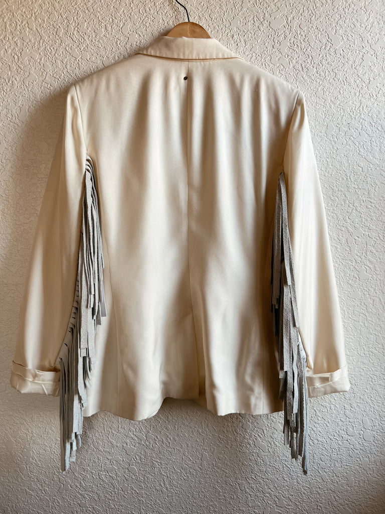 NEW!! Designer Vintage Blazer with Cowhide Fringe in Cream by Westerly - Option #1, Size Medium