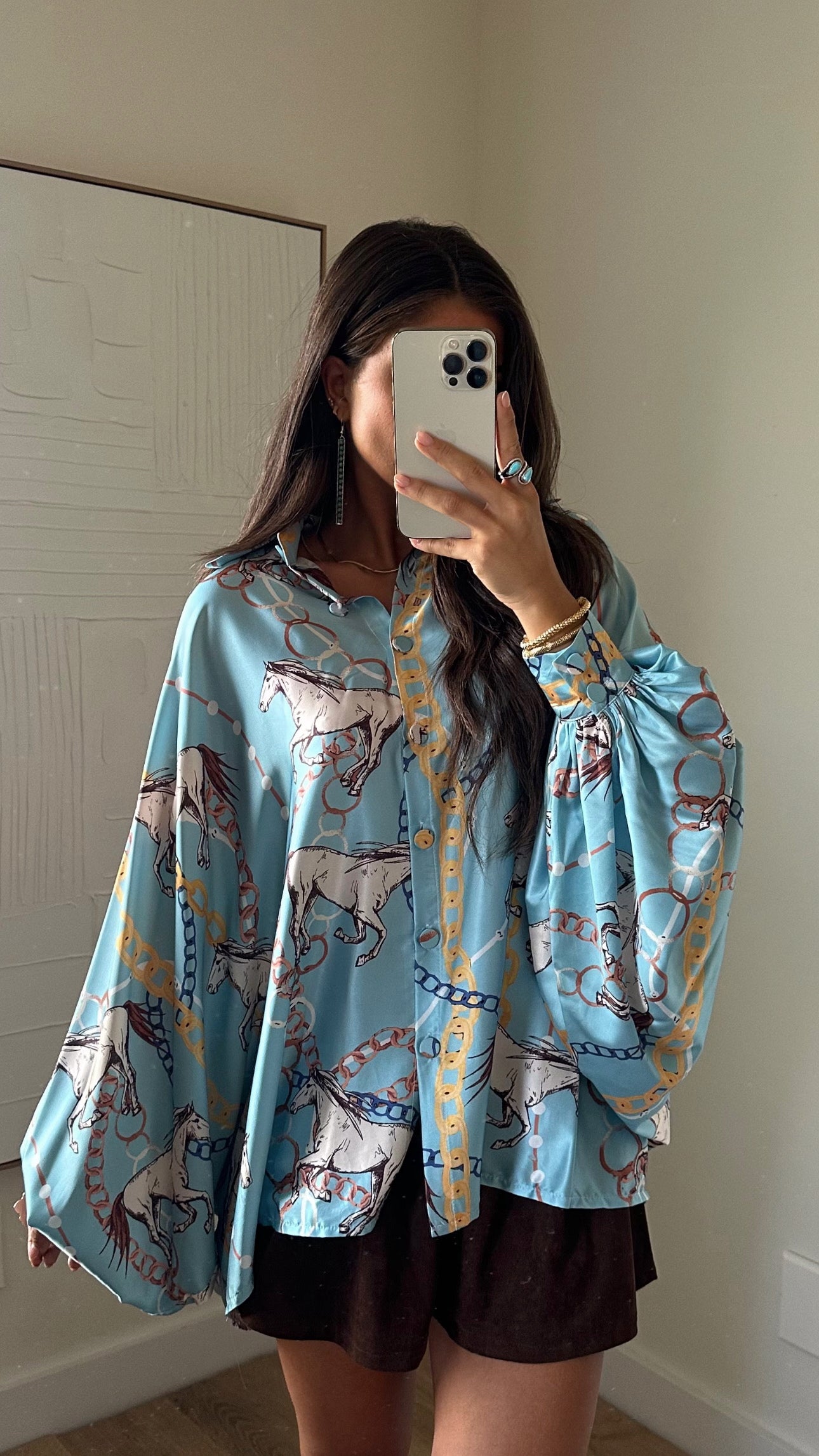 BEST SELLER!! Horseprint Satin Top in Blue