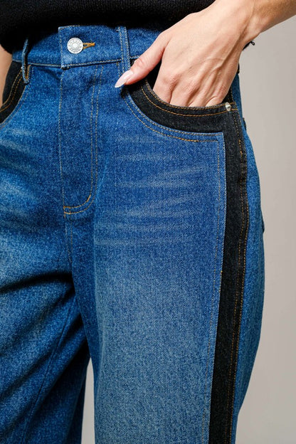 NEW!! Two-Tone Panel Wide Leg Jeans
