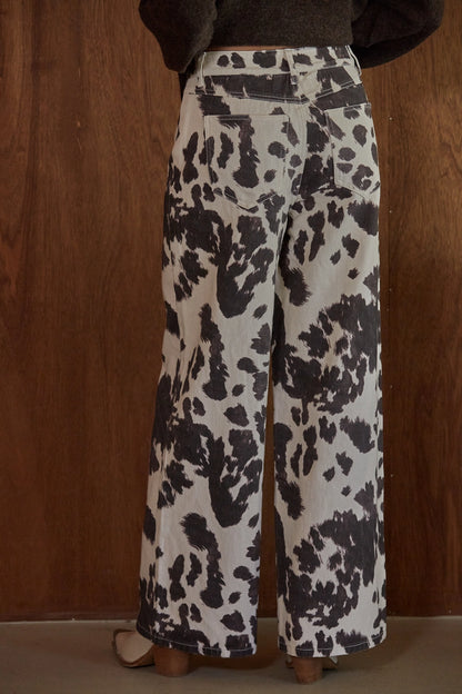 "Out West" Cow Print Wide Leg Pants - PREORDER