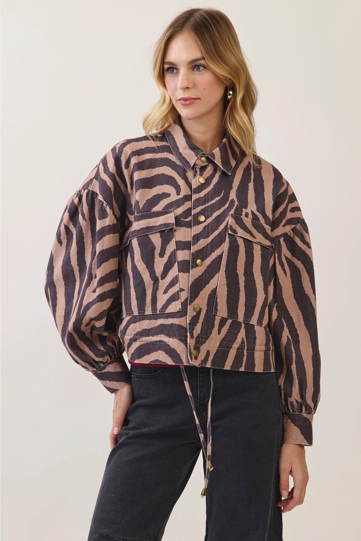 "Dont Wait Up" Zebra Print Utility Jacket - PREORDER