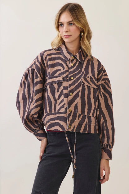 "Dont Wait Up" Zebra Print Utility Jacket - PREORDER