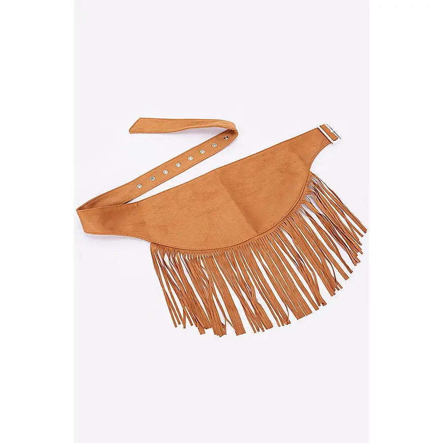 "Saddle Club" Fringe Wrap Belt in Camel