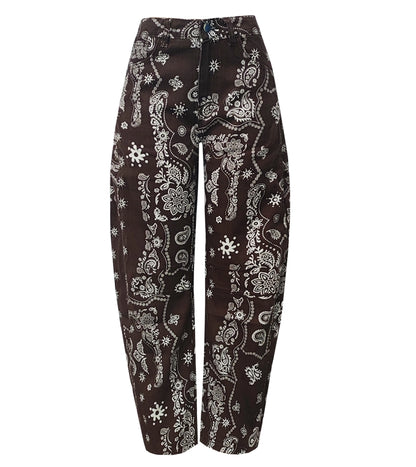 Paisley Barrel Leg Pants in Chocolate