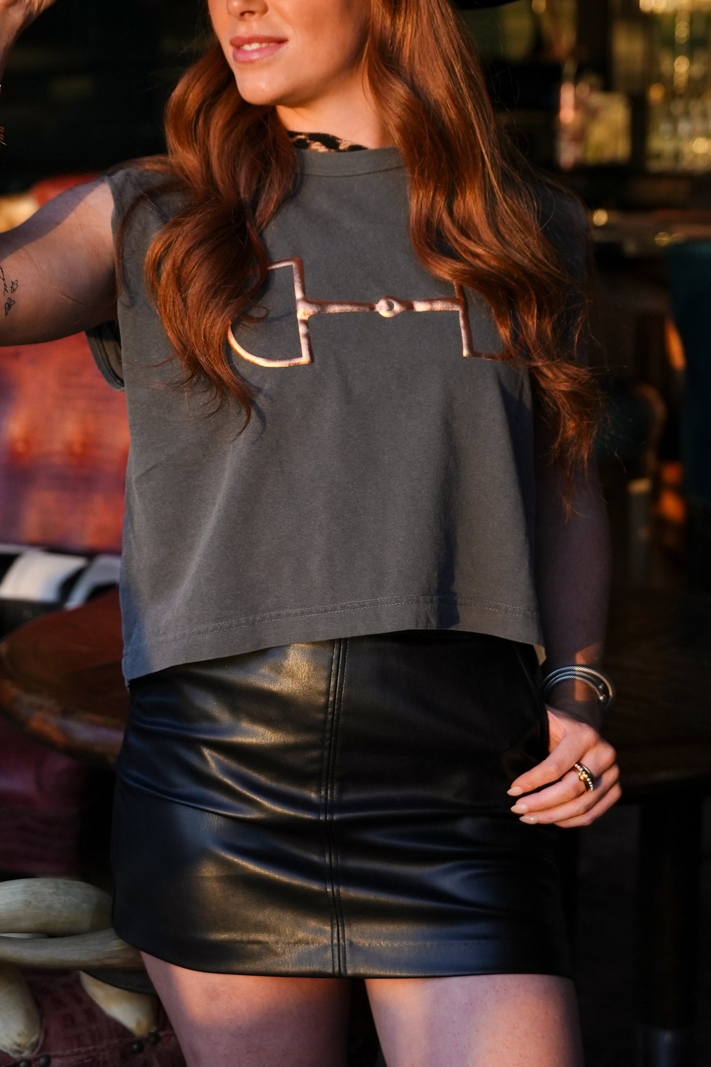 NEW!! "Metallic Cowgirl" Horsebit Muscle Tee in Charcoal