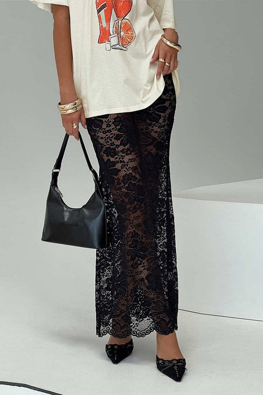 NEW!! The Lainey Black Lace Maxi Skirt w/ Liner