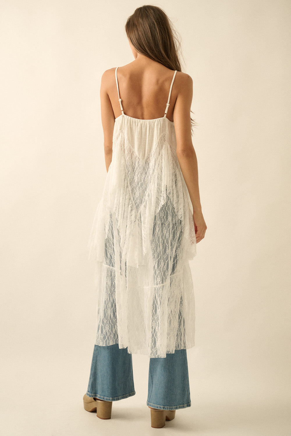 Ruffle Lace High-Low Top in Cream - PREORDER
