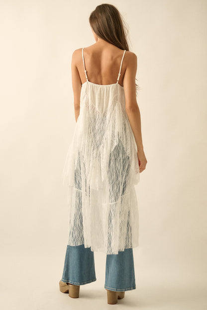Ruffle Lace High-Low Top in Cream - PREORDER