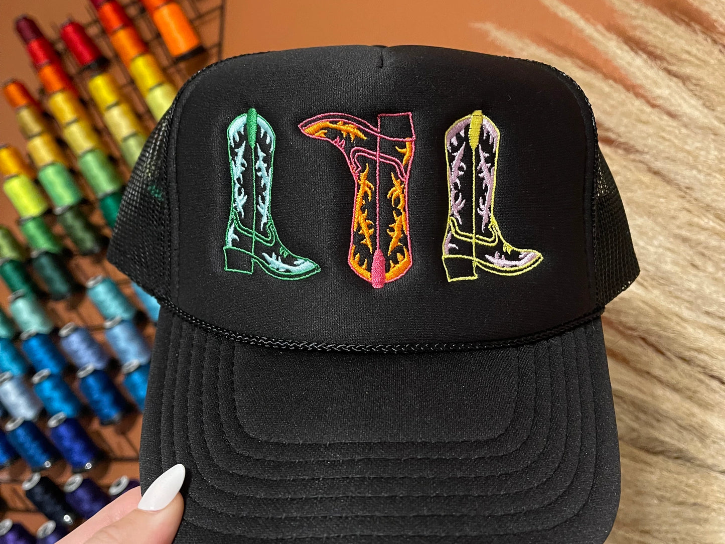 NEW!! Colorful Embroidered Cowboy Boot Hat in 3 Colors