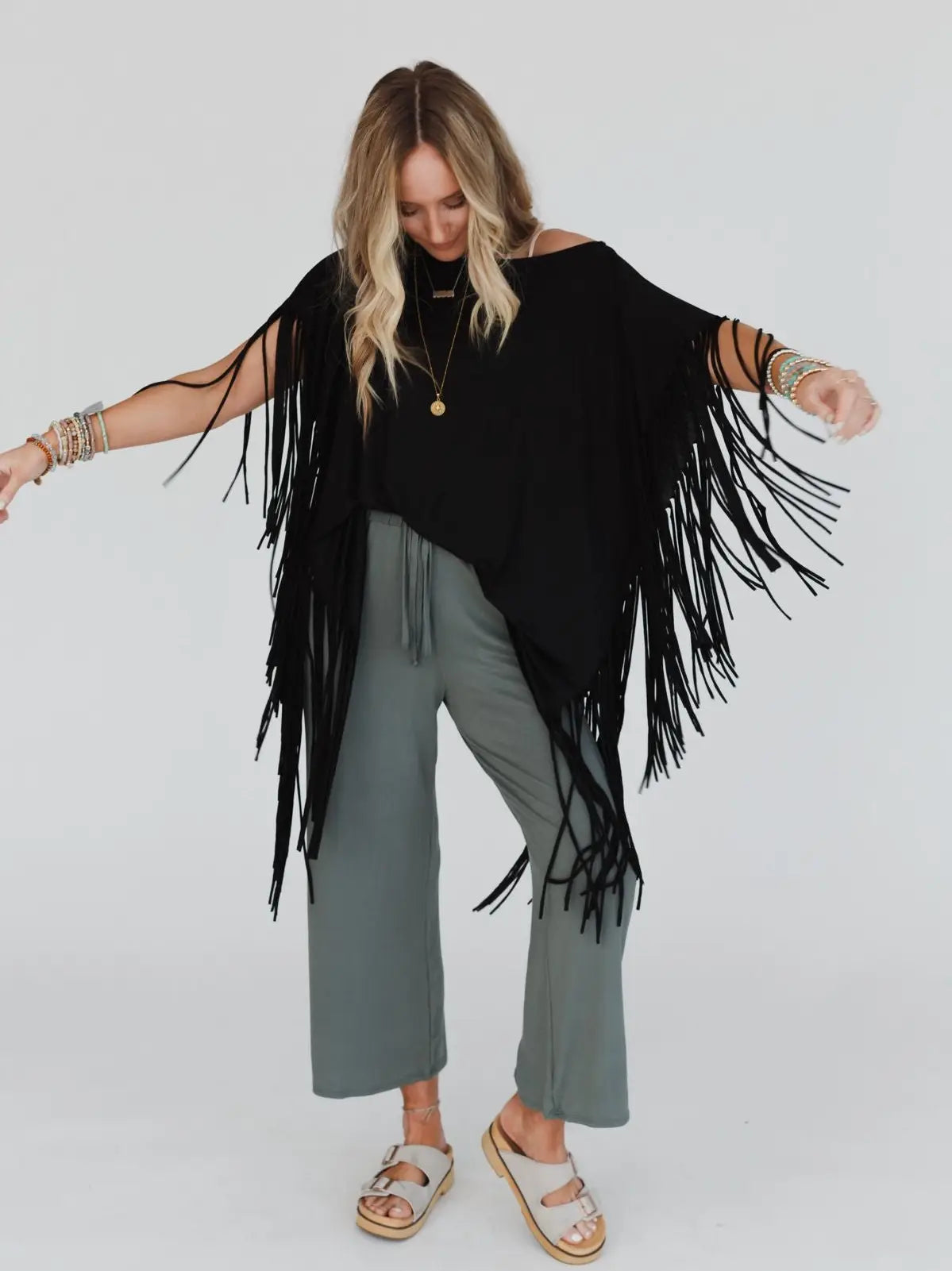 Oversized Fringe Top in Black
