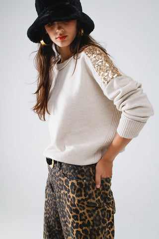 NEW!! Beige Sequin Sweater