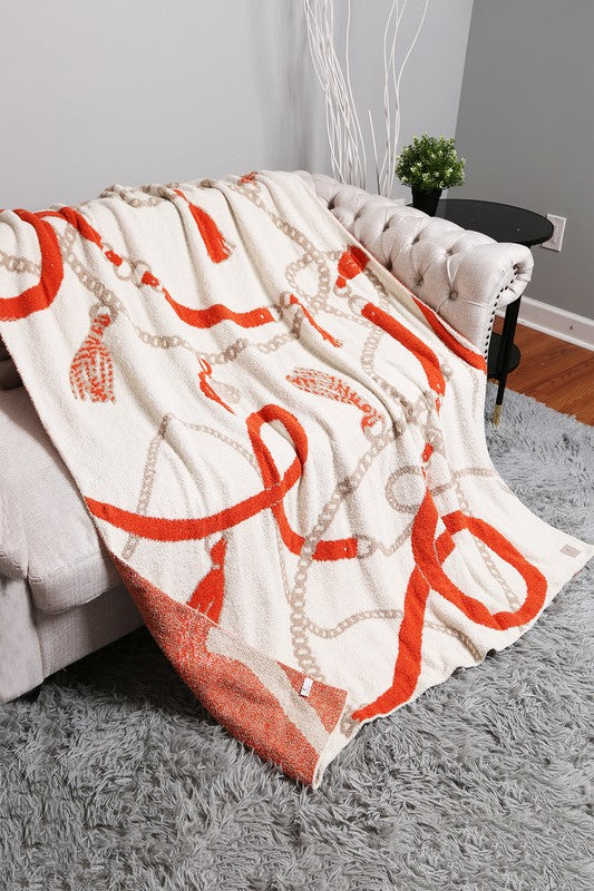 NEW!! Comfy Luxe "Tassel & Chain" Reversible Throw Blanket