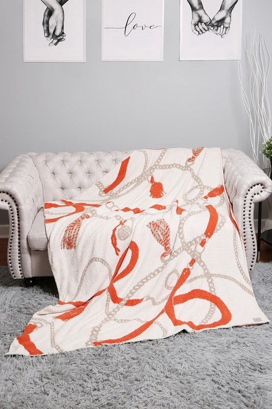 NEW!! Comfy Luxe "Tassel & Chain" Reversible Throw Blanket