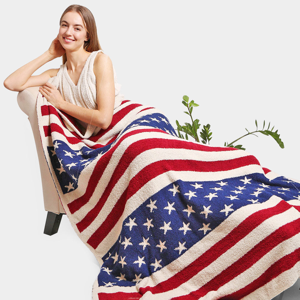 NEW!! Comfy Luxe "American Flag" Reversible Throw Blanket