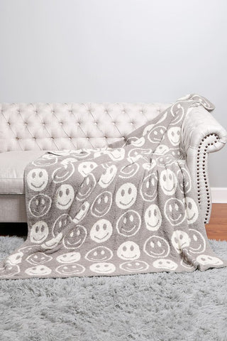 NEW!! Comfy Luxe "Happy Face" Throw Blanket in 2 Colors