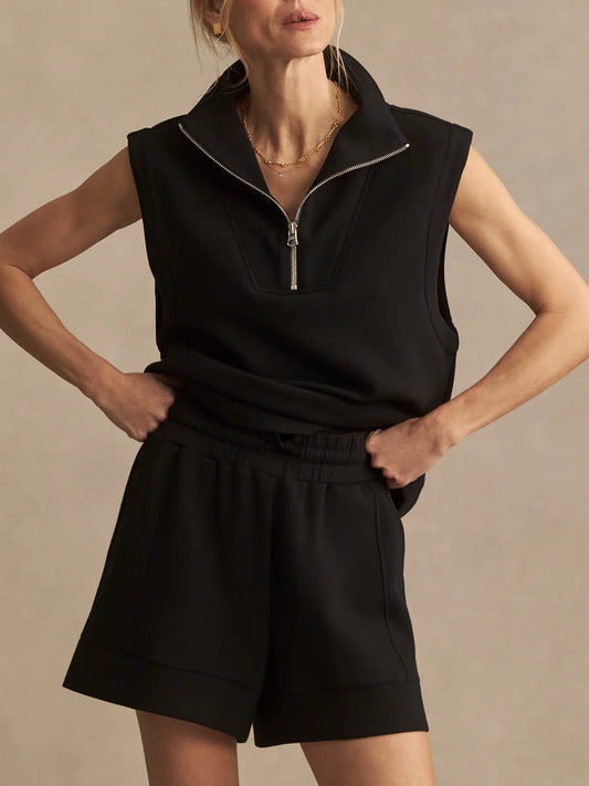 Magnolia Half Zip Tank in Black
