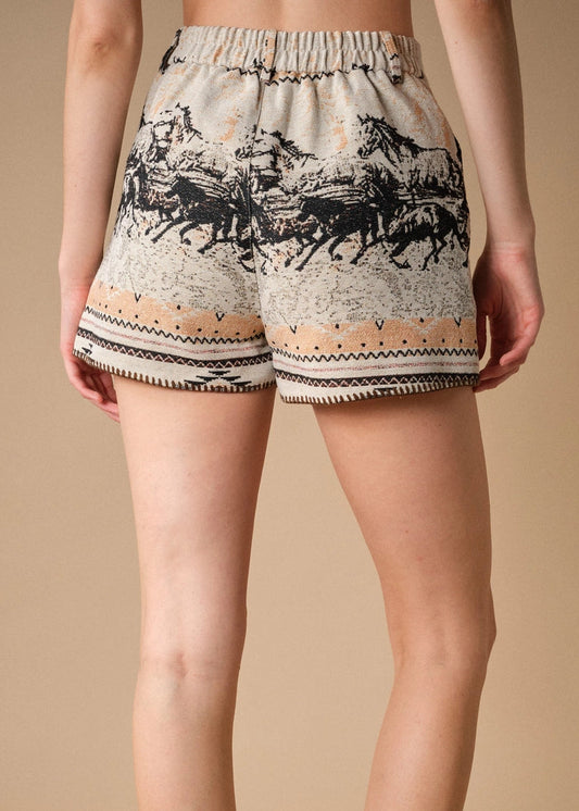 "Out West" Horse Print Jacquard Shorts