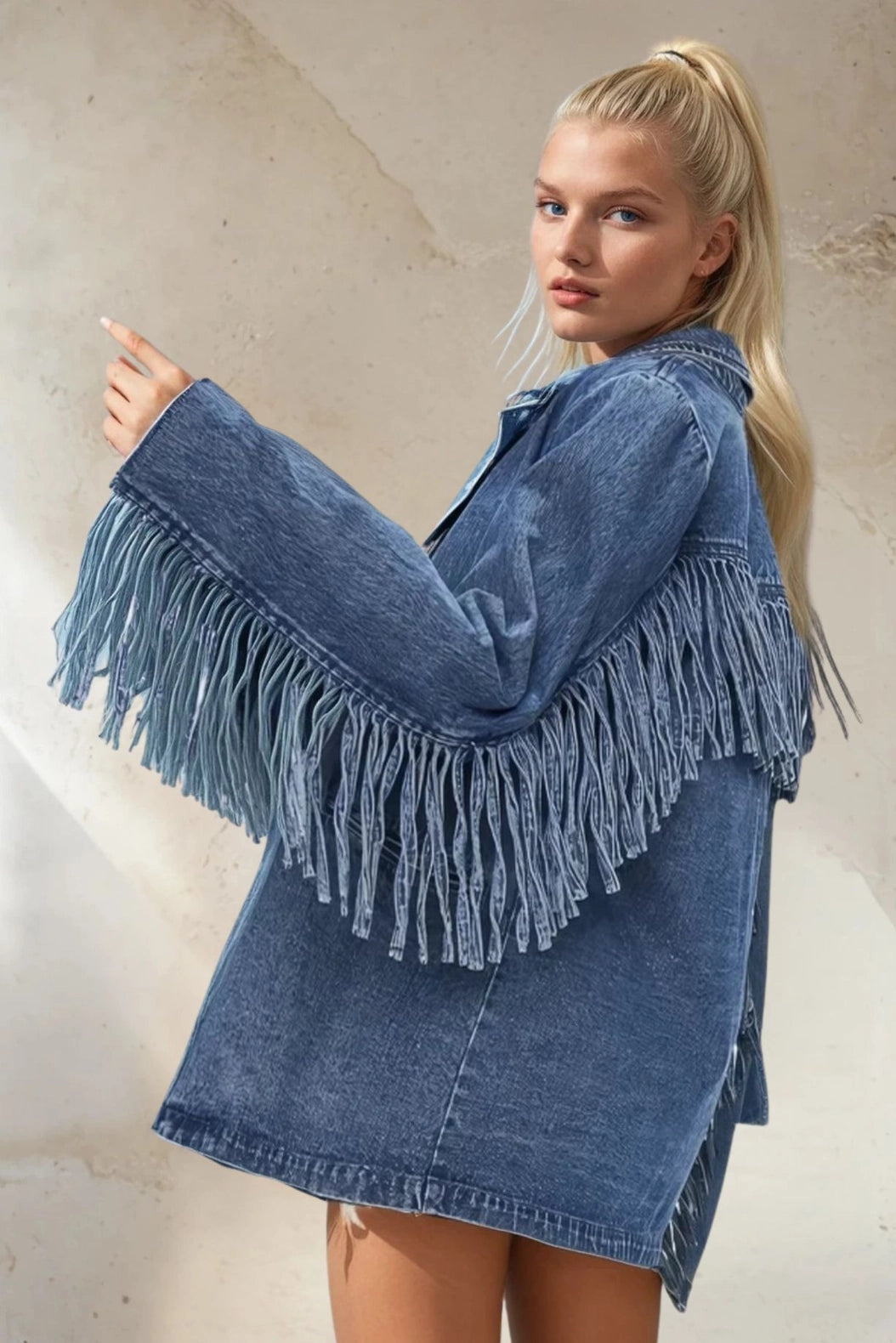 NEW!! "Status Symbol" Denim Fringe Blazer