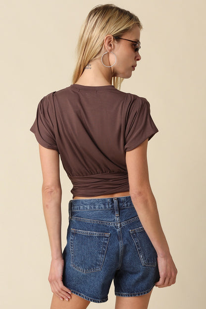 Sophie Cinched Ribbed Tee in Brown
