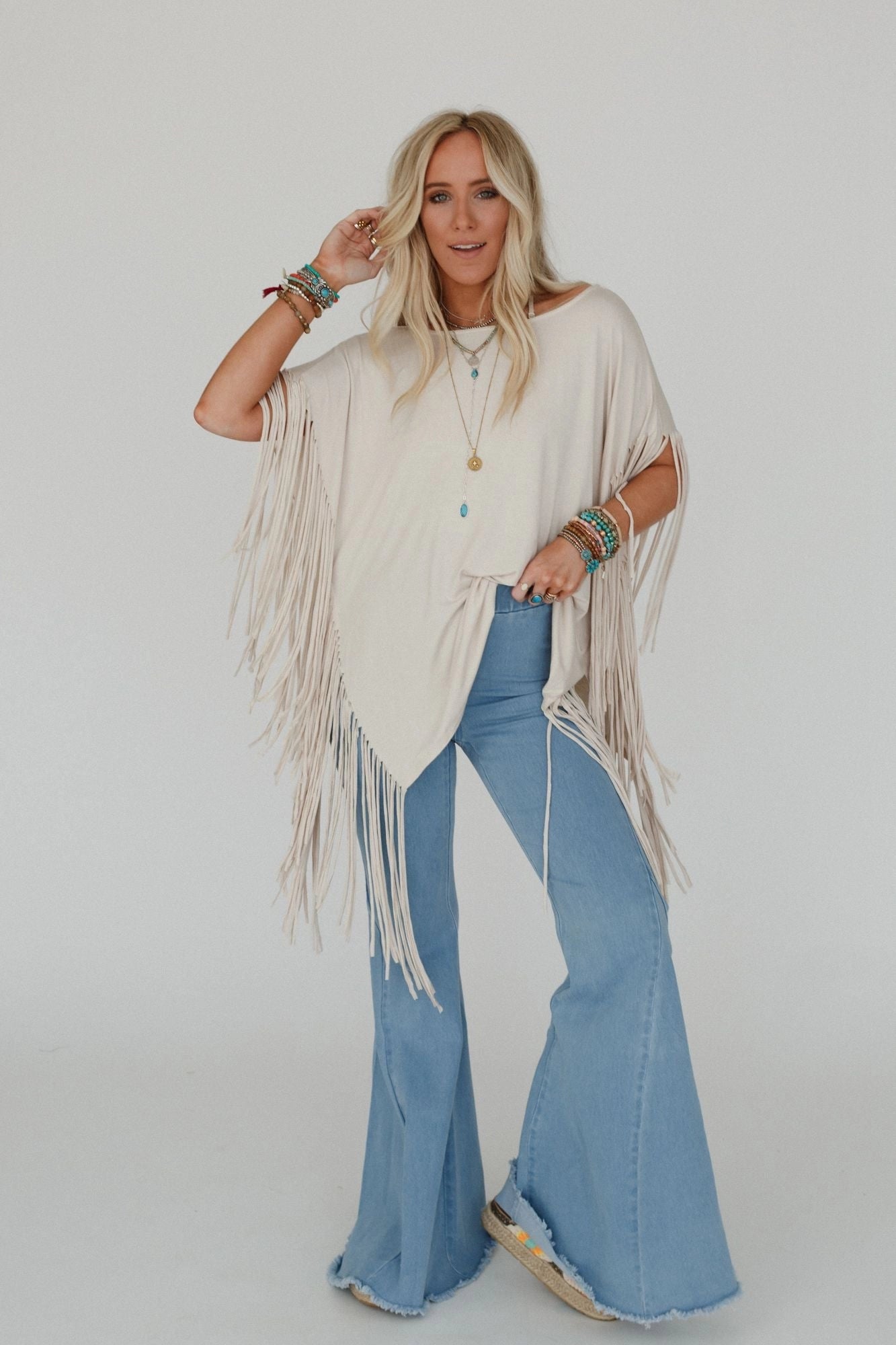 Oversized Fringe Top in Cream