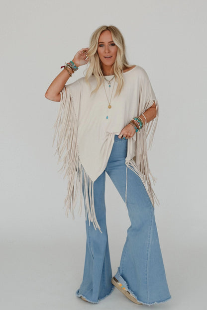 Oversized Fringe Top in Cream