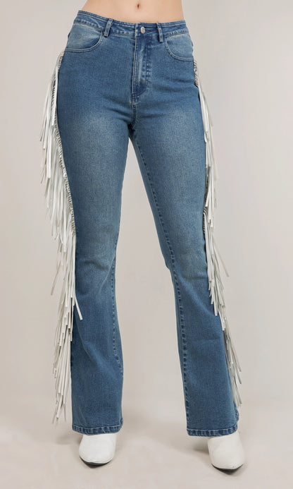 High Rise Fringe Jeans in Dark Wash
