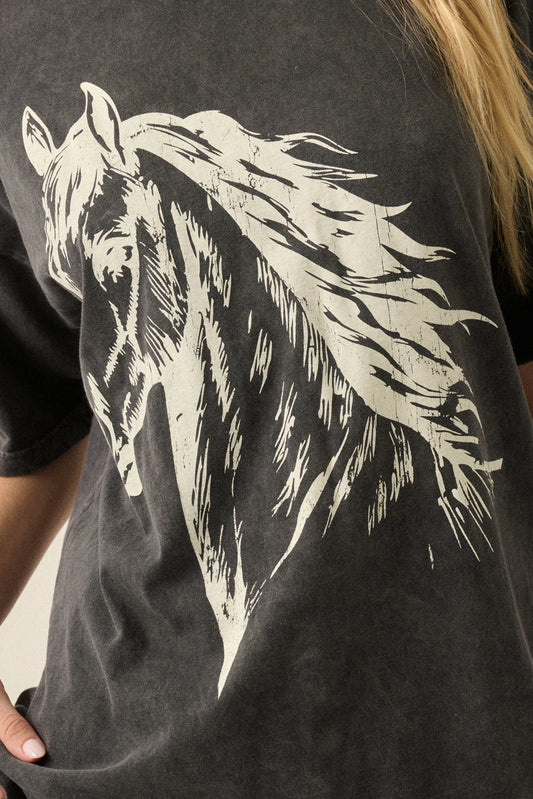 Vintage Horse Graphic Tee -Charcoal