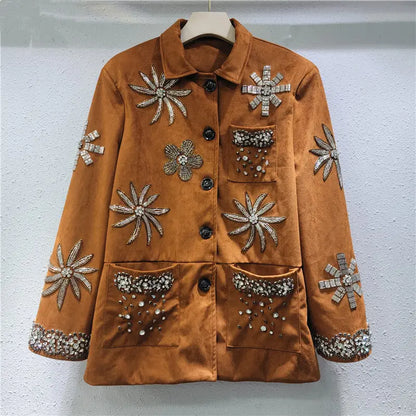 Camel Suede Embellished Jacket