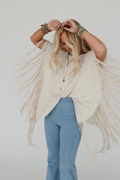 Oversized Fringe Top in Cream