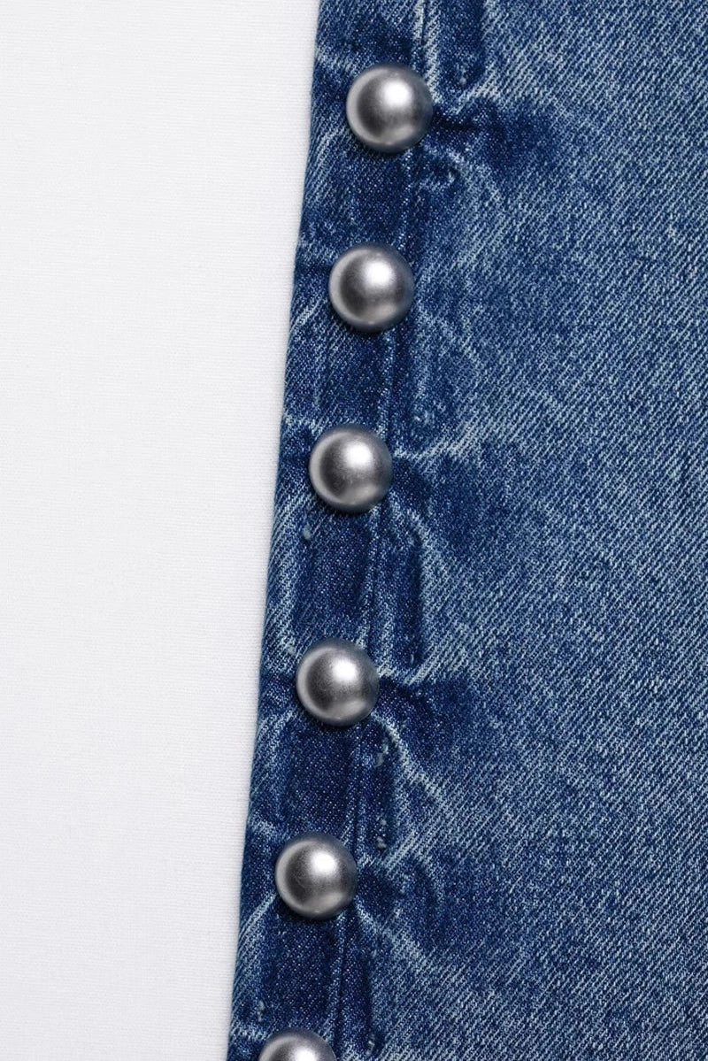 High Rise Wide Leg Studded Jeans