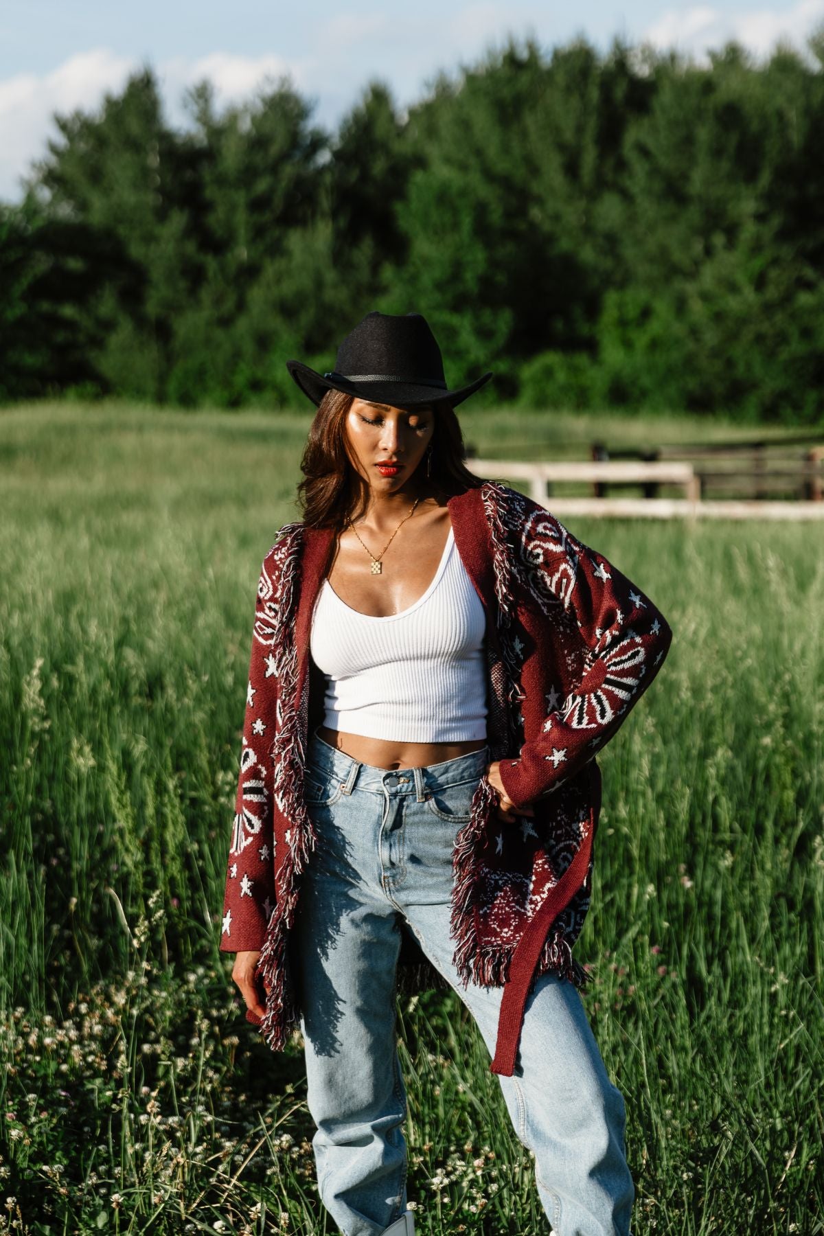 Sonora Fringe Wrap Cardigan in Burgundy