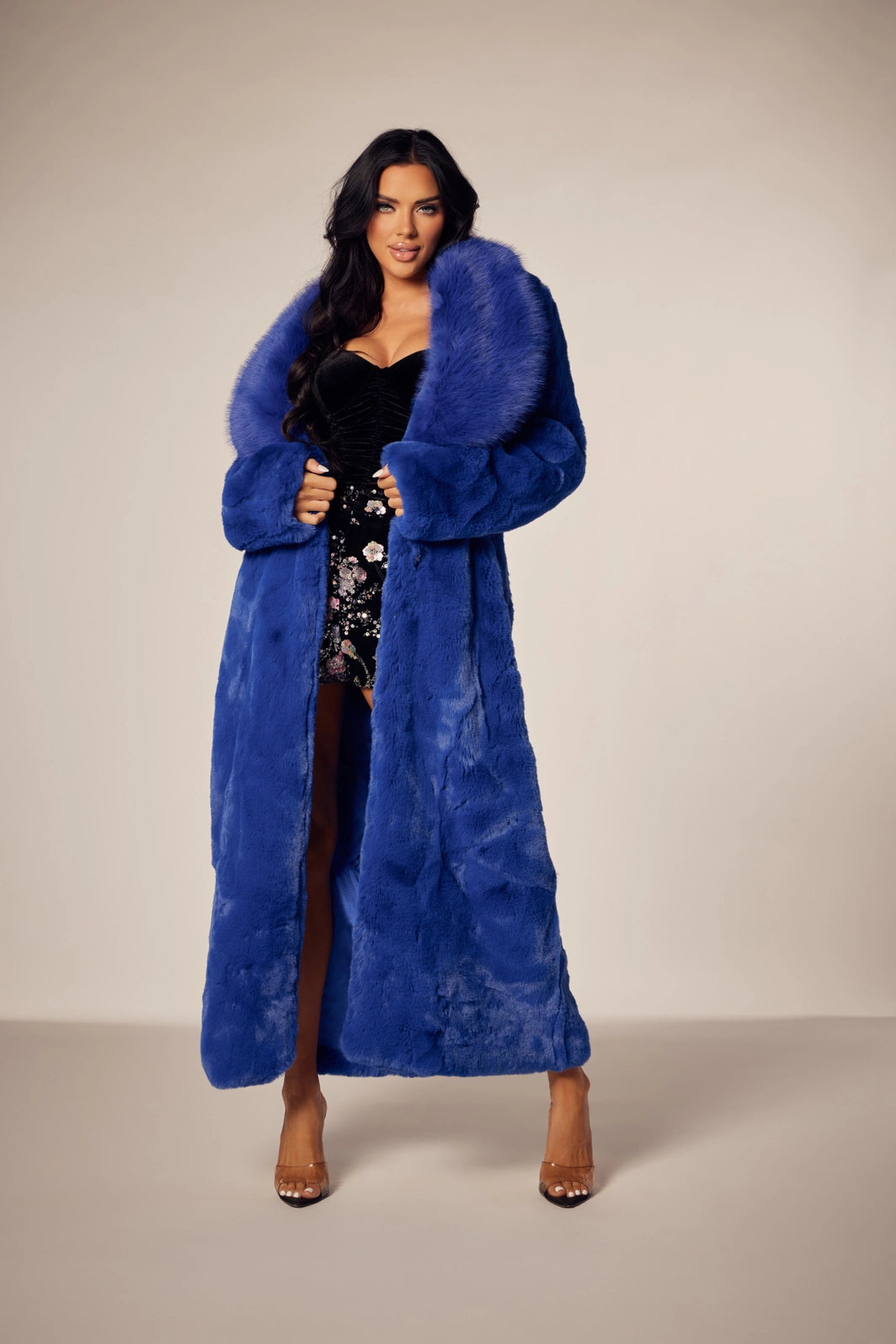 NEW!! "Front Row" Faux Fur Coat in Blue
