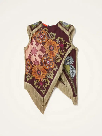 Asymmetric Tassel Trim Scarf Top