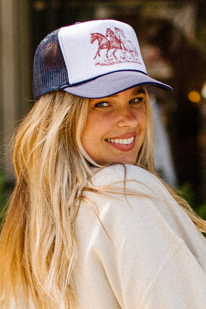 NEW!! Wild Horses Trucker in Navy/White