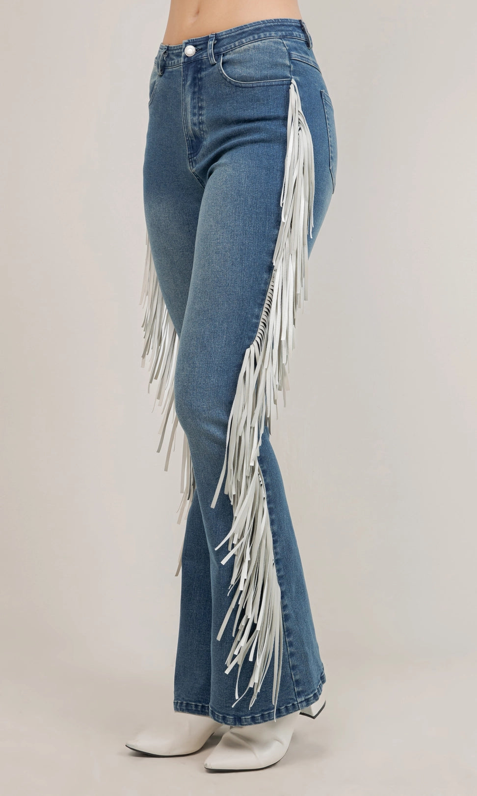 High Rise Fringe Jeans in Dark Wash