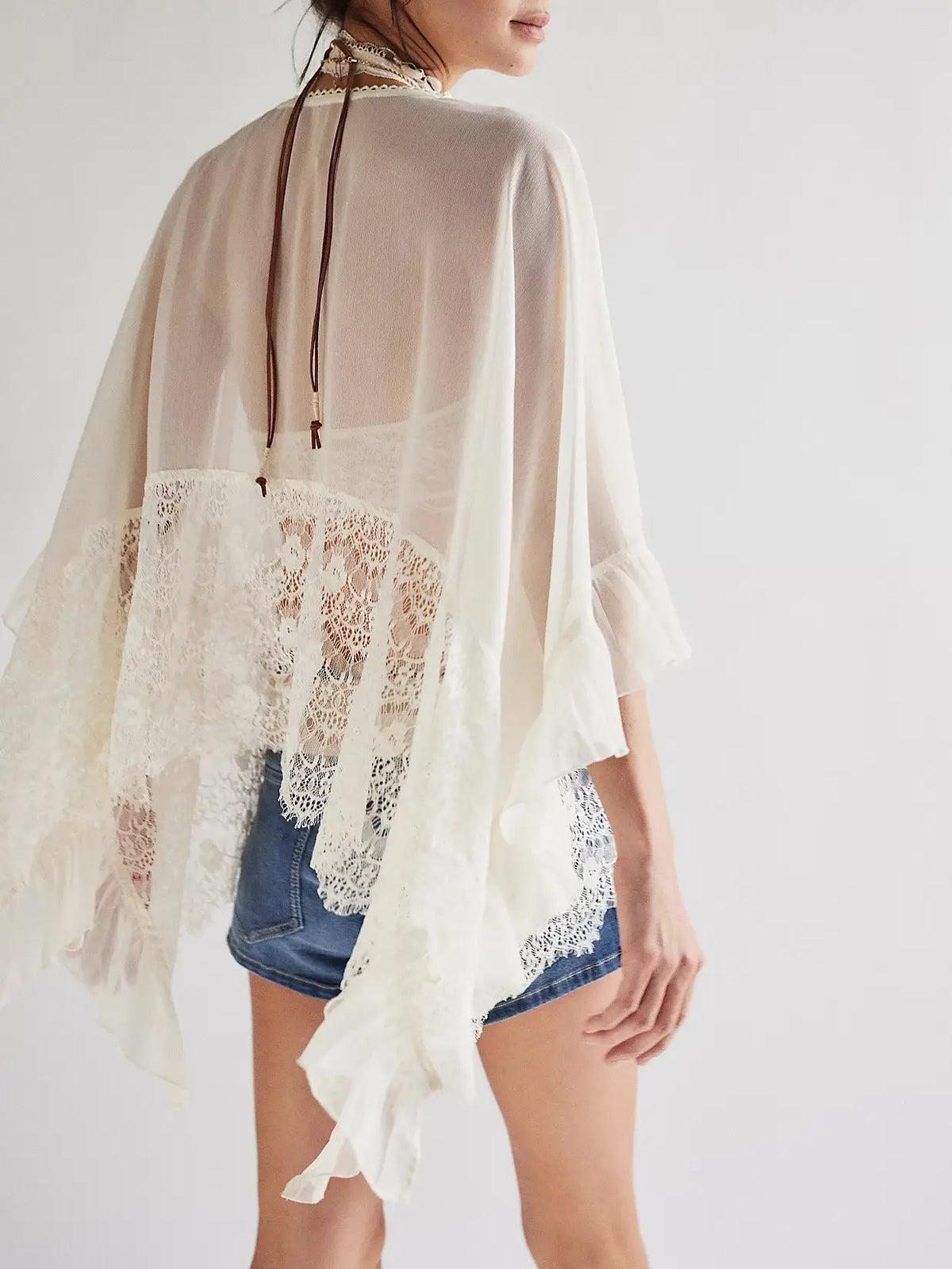 FINAL SALE!! Sheer Lace Trim Top in White