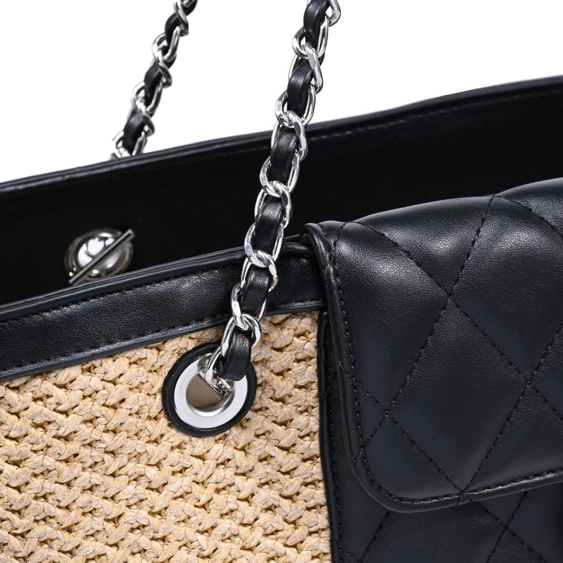 "Portofino" Straw Tote in Black