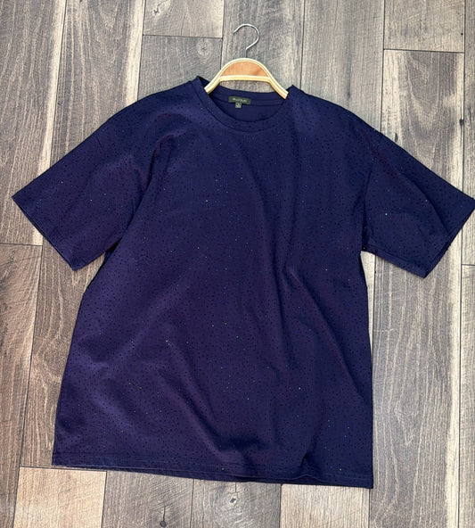 "Brooklyn" Rhinestone Tee in Navy